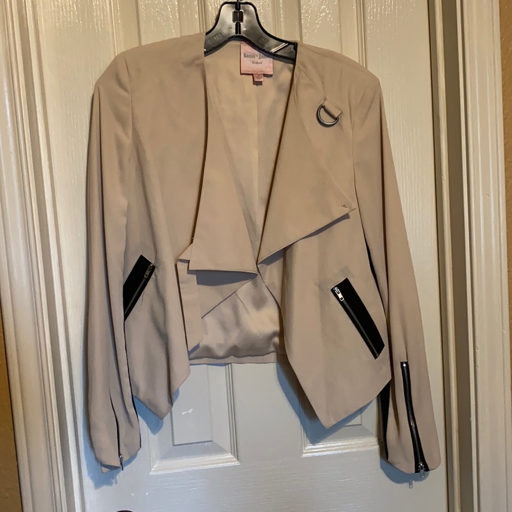 Tan and black blazer with zippers
